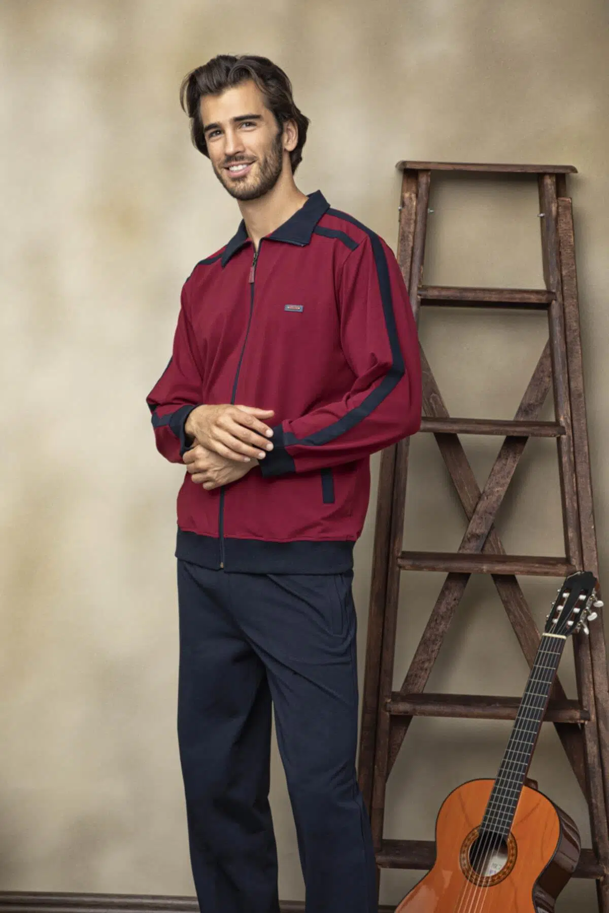 KLY 7204 Erkek Apaj Yaka Eşofman Takım - BORDO