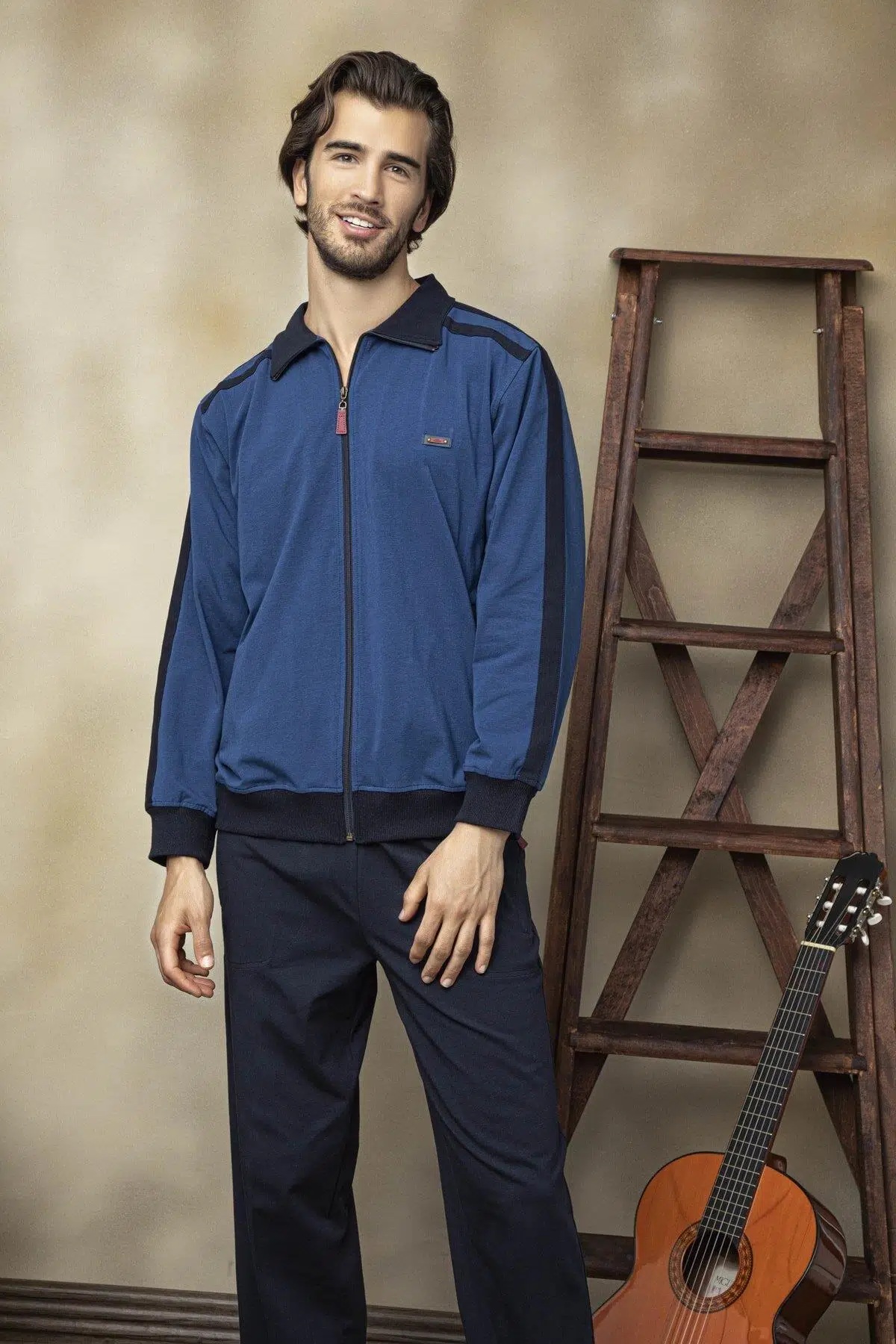 KLY 7204 Erkek Apaj Yaka Eşofman Takım - İNDİGO