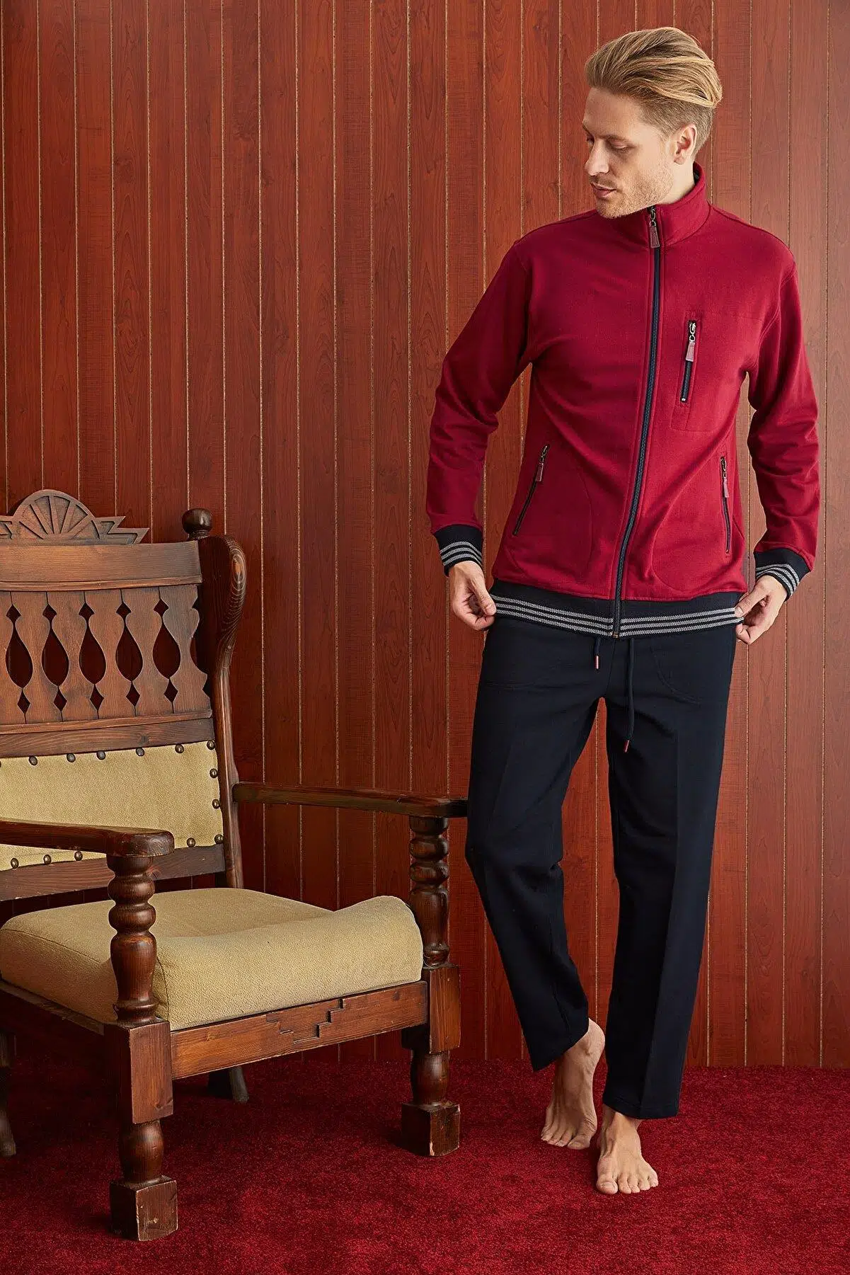 Kly 7213 Erkek Apaj Yaka Eşofman Takım - ANTRASİT