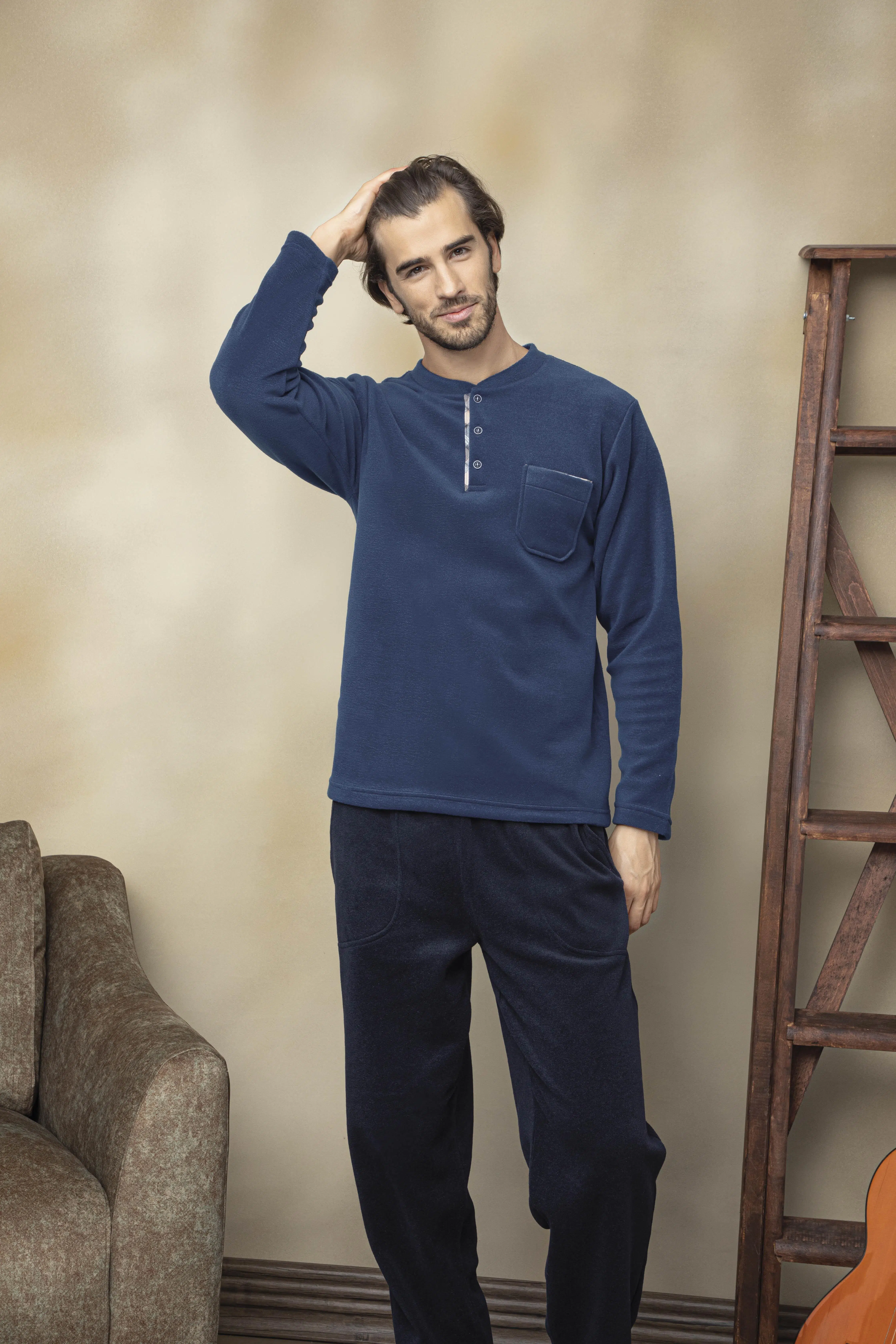 Kly 7301 Polar Midi Yaka Pijama Takım - İNDİGO