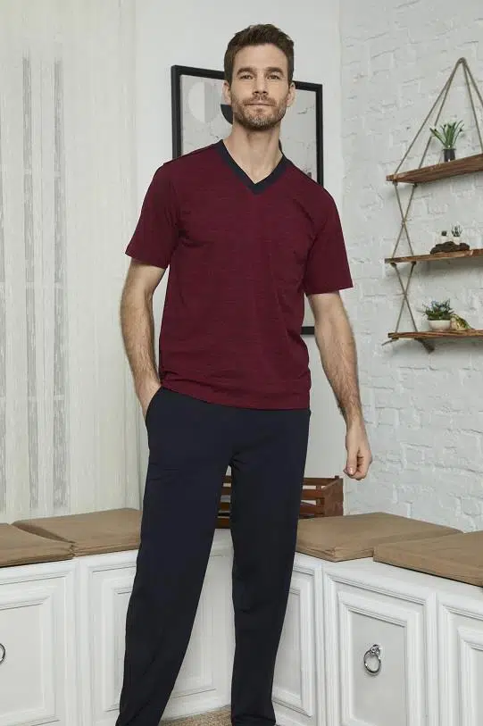KLY 7557 Erkek V Yaka Pijama Takım - GRİ