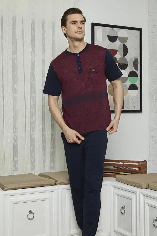 KLY 7615 Erkek Midi Yaka 3'lü Pijama Takımı - ANTRASİT