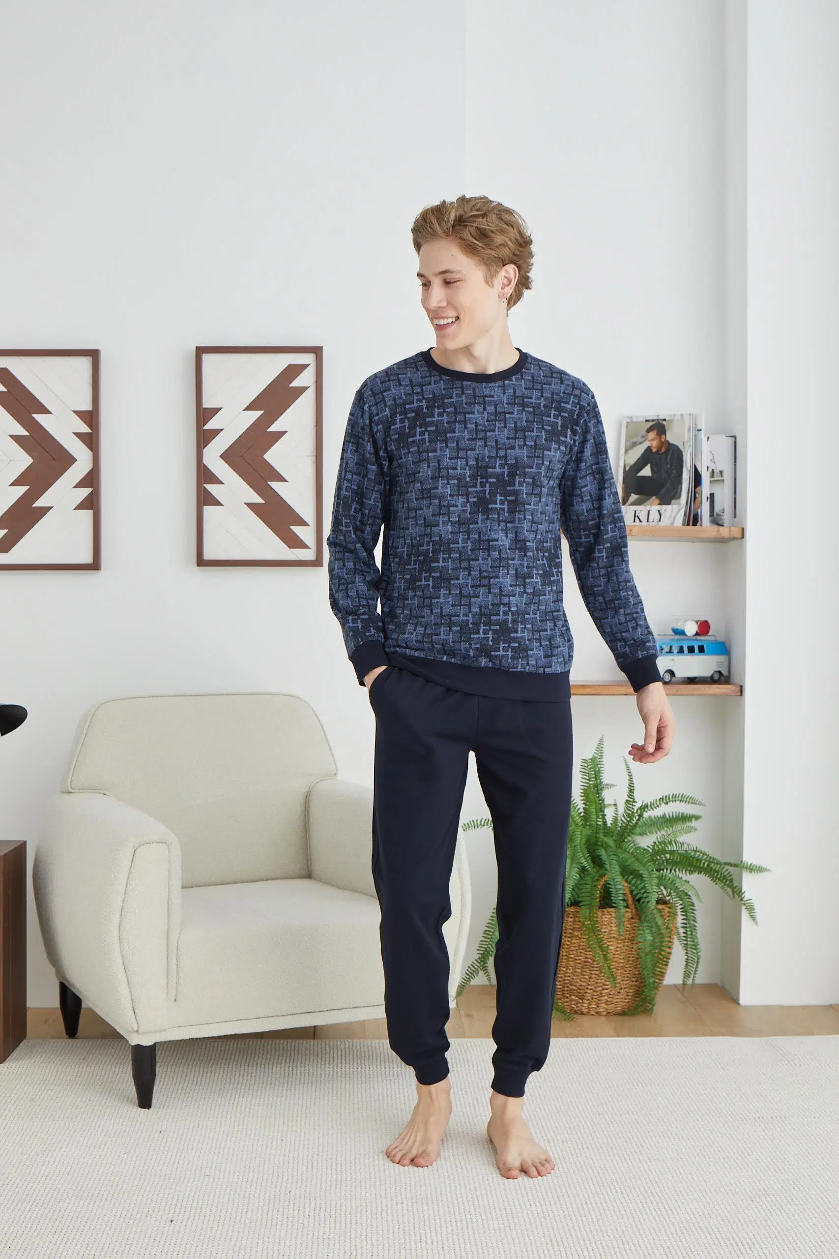 Kly 8041 Erkek Kışlık O Yaka Pijama Takım - BORDO