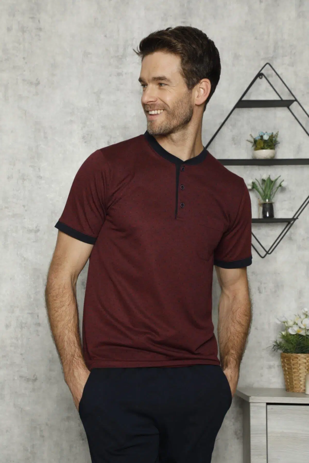 KLY 9031 Erkek Midi Yaka Kapri Takım - BORDO