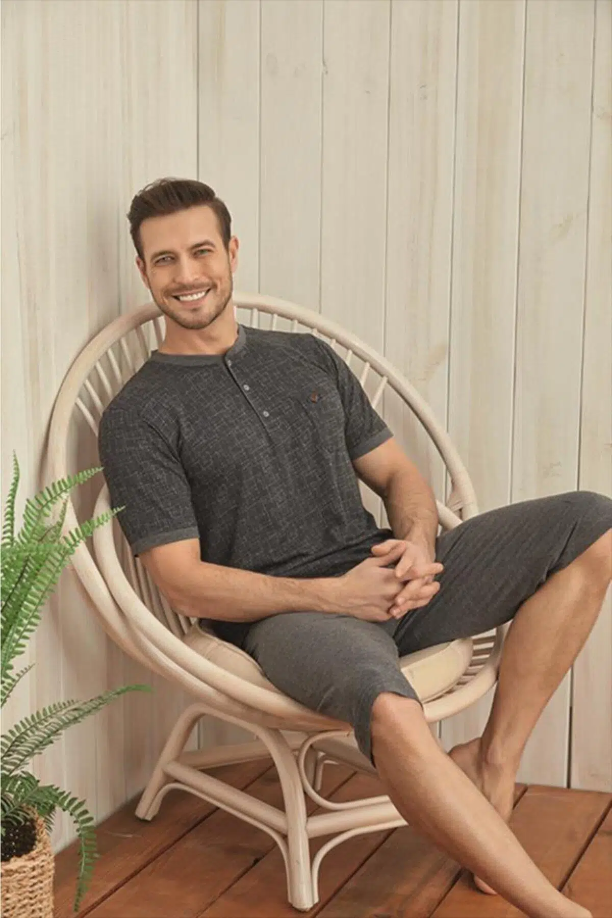 KLY 9037 Erkek Yazlık Kapri Pijama Takım - ANTRASİT