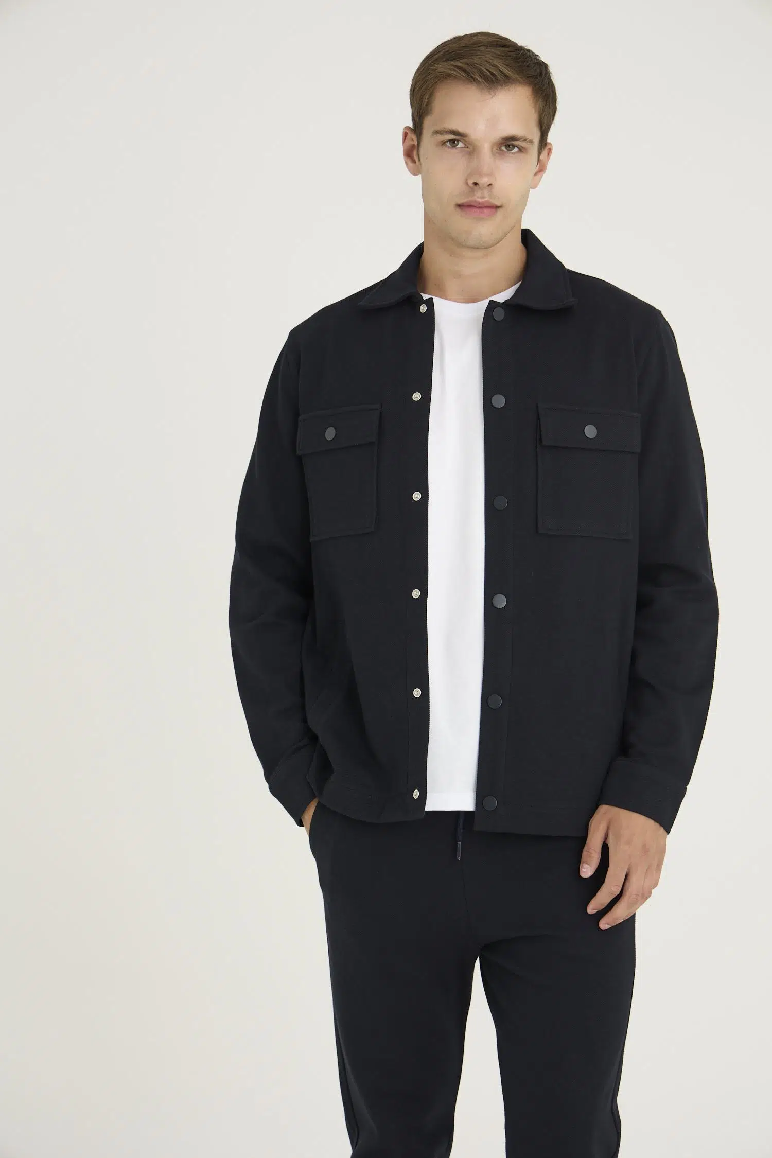 Kly Erkek Comfort Fit Çıtçıtlı Gömlek Kısa Kol T-shirt Jogger Pantolon 3'lü Eşofman Takım