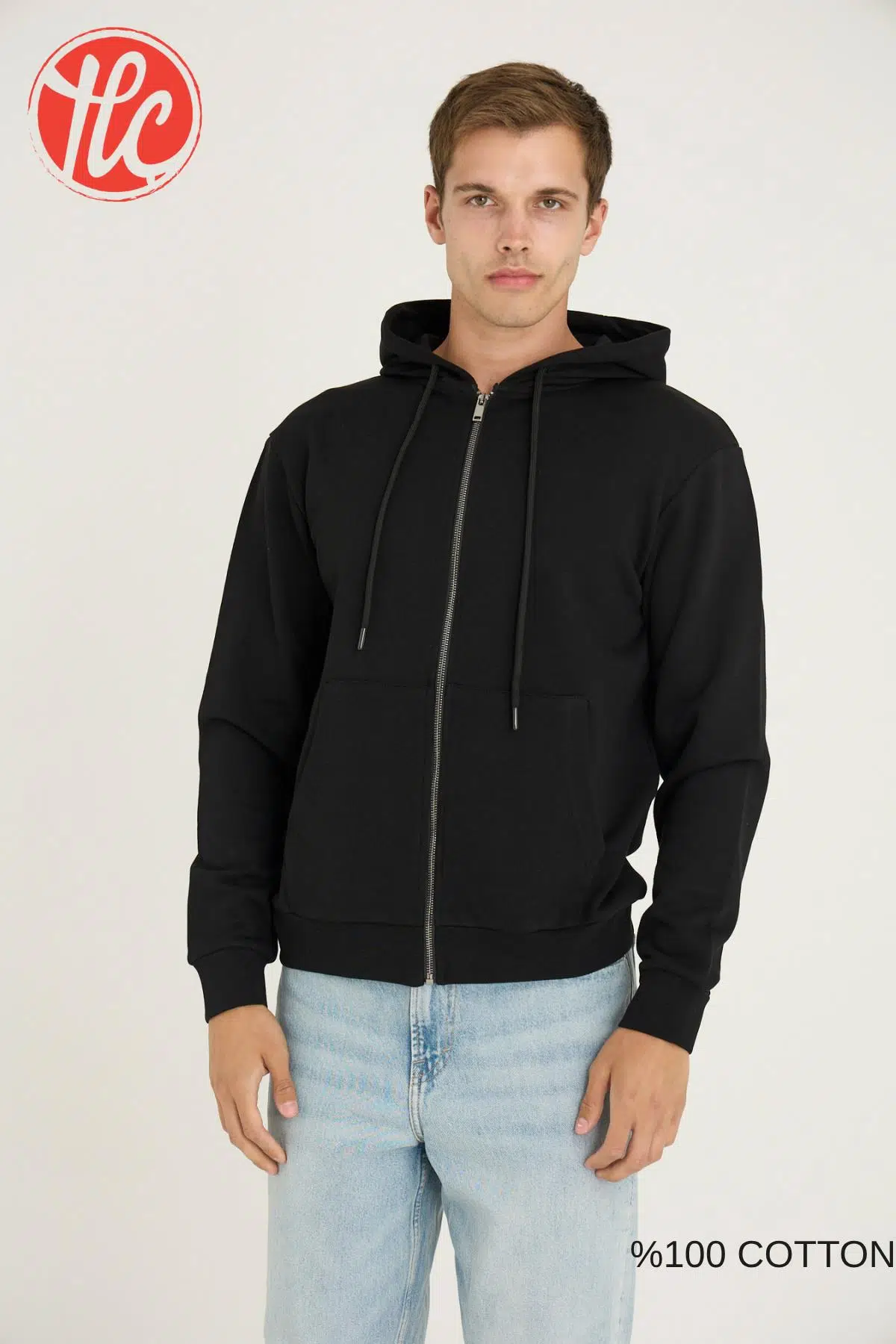 Kly Unisex Relax Fit Rahat Kesim %100 Pamuklu İçi Şardonsuz Çift Cepli Fermuarlı Kapüşonlu Sweatshirt