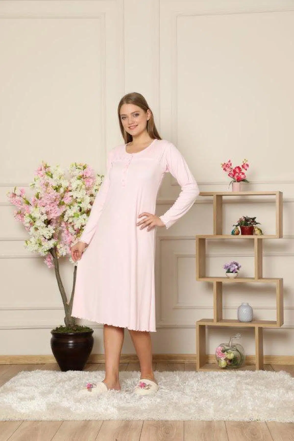 Limissi 310 Kadın Önden Yarım Düğmeli Gecelik - MAVİ