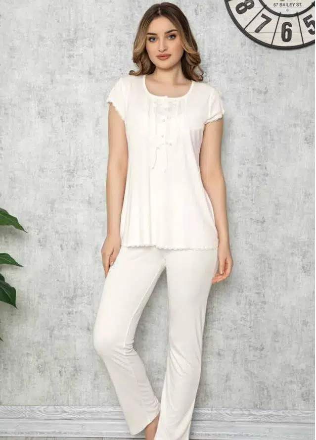 Limissi 415 Kadın Kısa Kol Pijama Takımı - EKRU