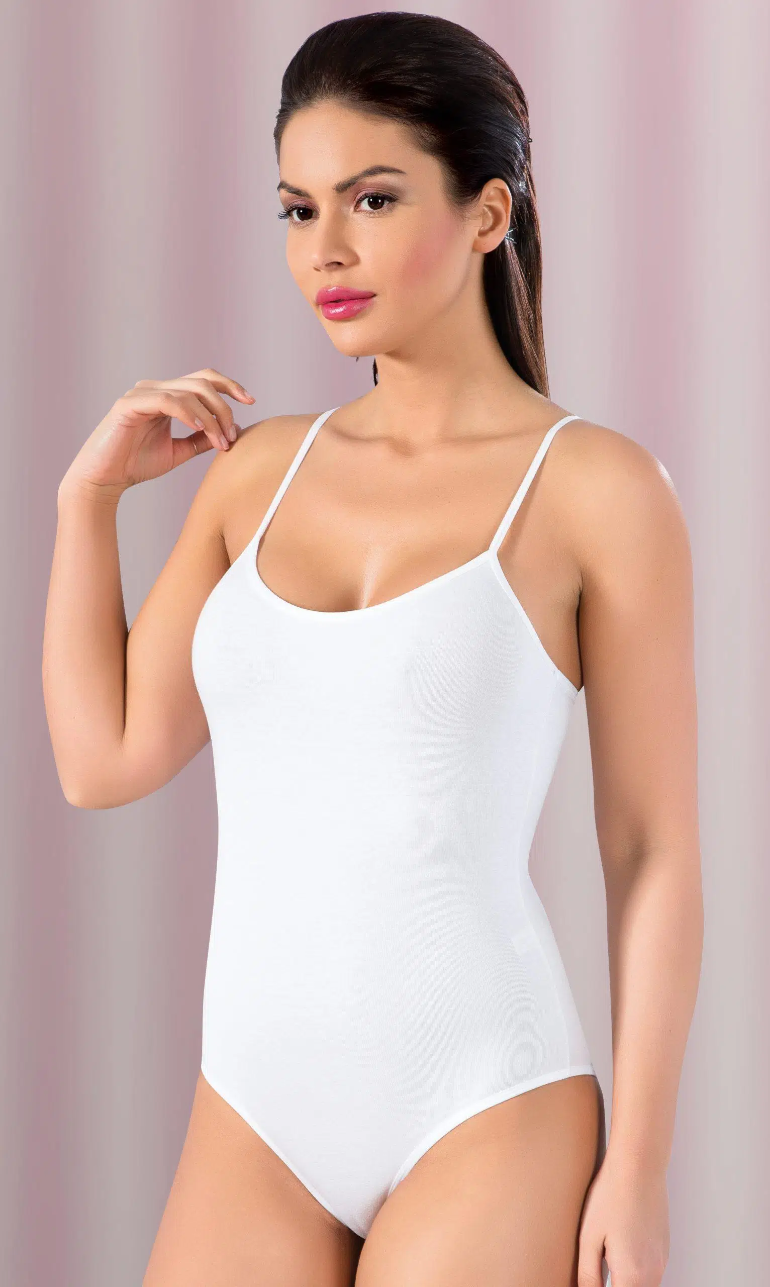 Lüx Drm 054 Kadın Çıtçıtlı Ayar İp Askılı Boy Body - BEYAZ