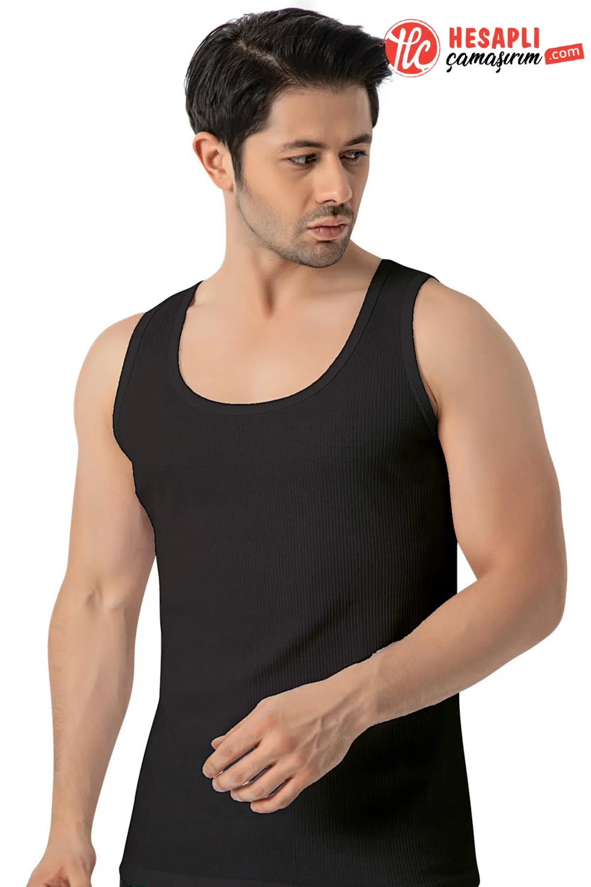 Lüx Drm 156 Erkek Premium %100 Pamuk Beyaz Halter Yaka Sporcu Likralı Fitilli Kaşkorse Kutulu Atlet - SİYAH