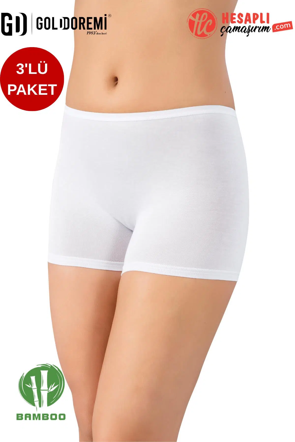 Gd Goldoremi 3500 Premium Kadın 3'lü Nefes Alabilen Bambu Kumaş İz Yapmaz Boxer Siyah-Beyaz-Ten