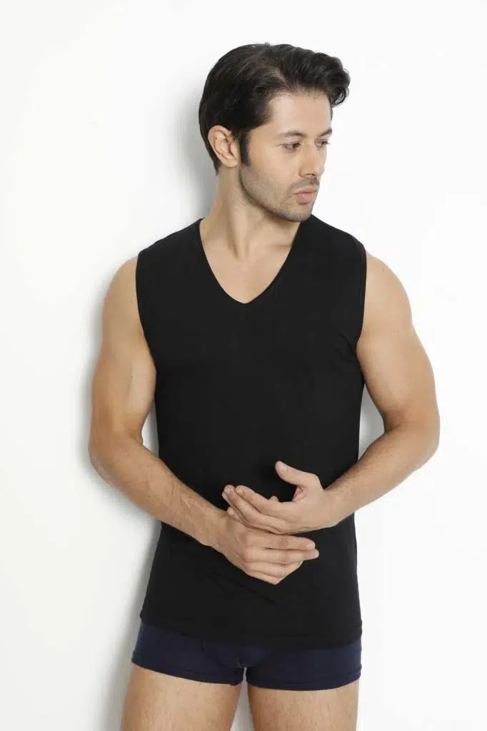 Lüx Drm 3904 Erkek Bambu V Yaka Sıfır Kol Fanila Atlet - SİYAH