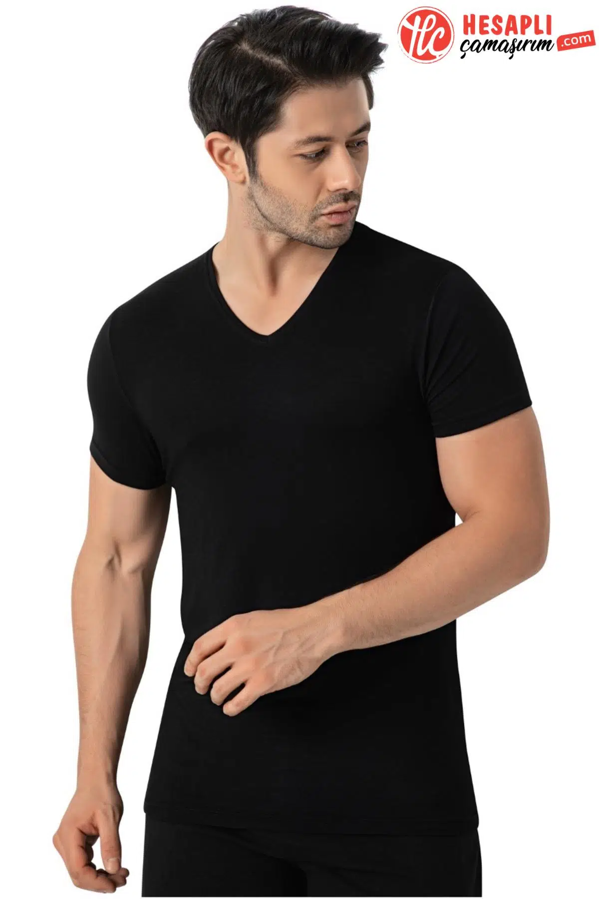 LÜX DRM 3905 Erkek Bambu Nefes Alabilen İnce Rahat Yazlık Kumaş V Yaka Kısa Kollu T-Shirt