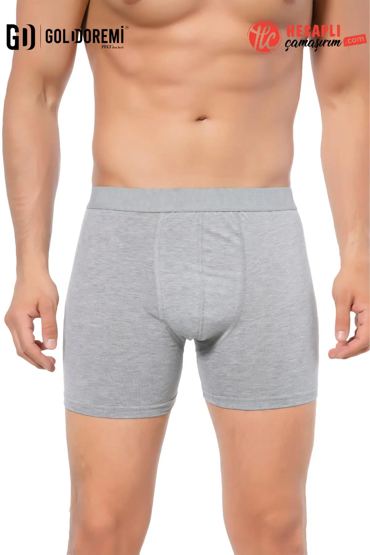 Gd Goldoremi 692 Premium Seri Erkek Pamuklu Likralı Yüksek Kalite Paçası Katlanmaz Zeus Boxer - GRİ