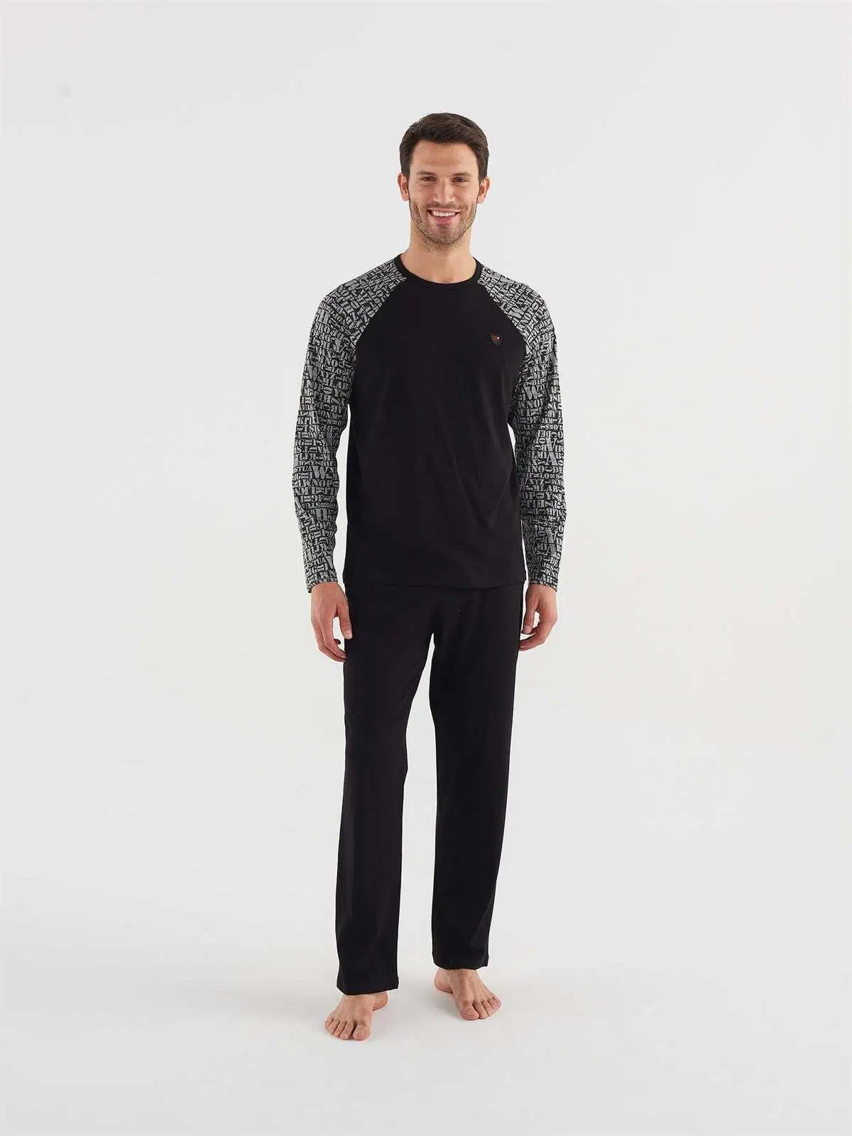 Mod Collection 3747 Erkek Yuvarlak Yaka Pijama Takım - SİYAH