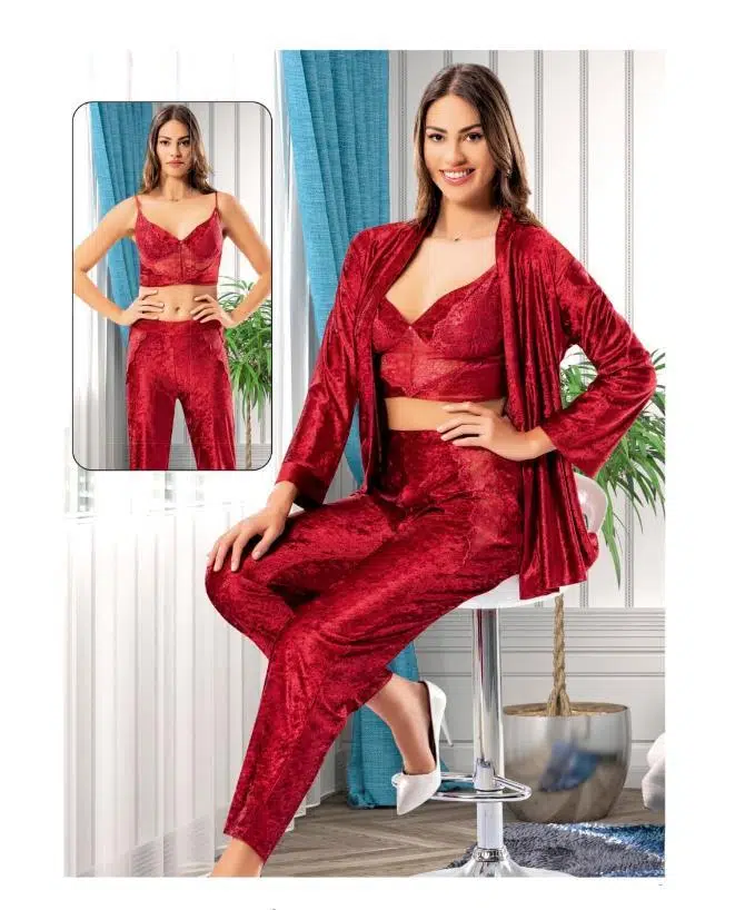 Nilay 240 Kadın Kadife Gecelik Takım - BORDO