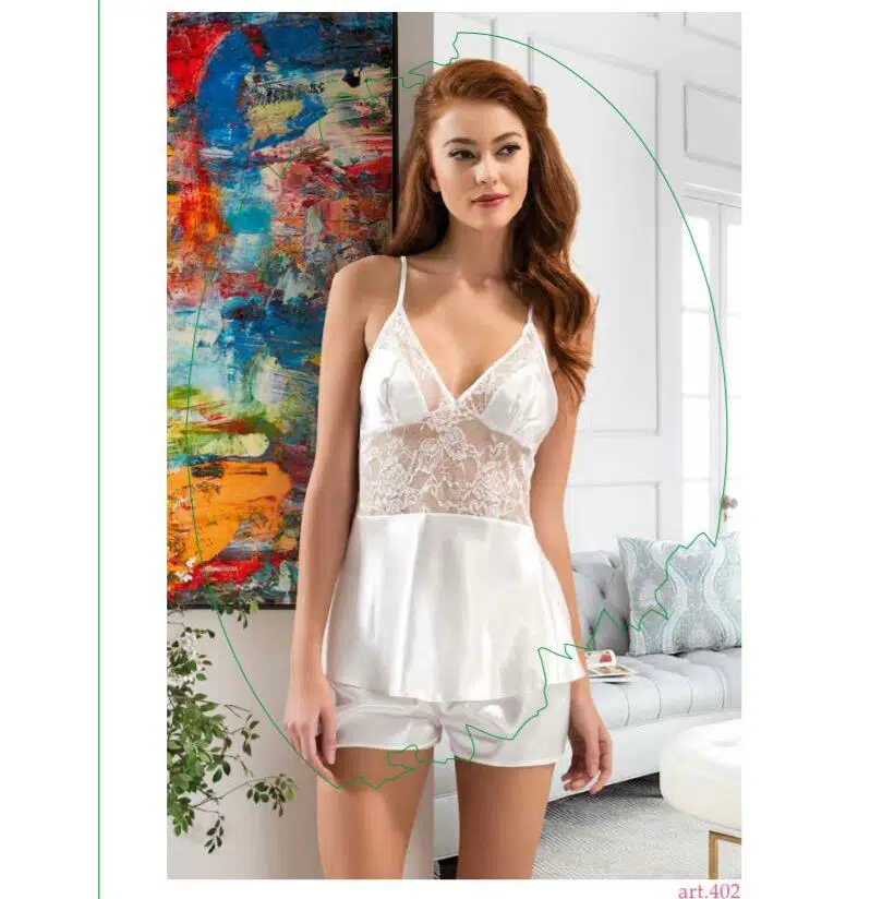 Nilay 402 Kadın Saten Şort Takım - EKRU