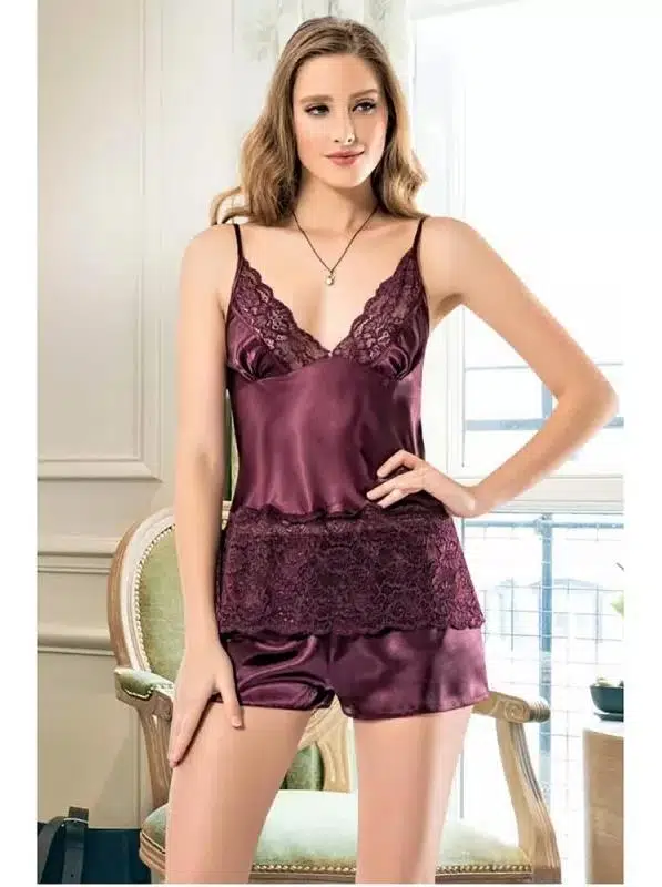 Nilay 404 Kadın Saten Şort Takım - EKRU