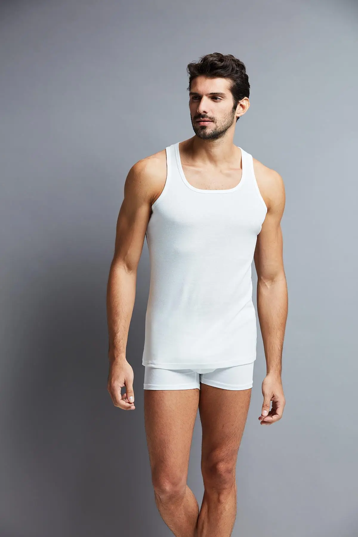 Penye Mood 3163 Erkek Arkası Çapraz Sporcu Atlet - BEYAZ