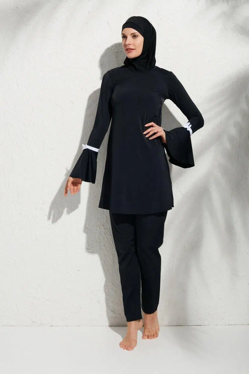 Pierre Cardin 191934 Uzunkollu Kolu Volanlı Tesettür Mayo - SİYAH