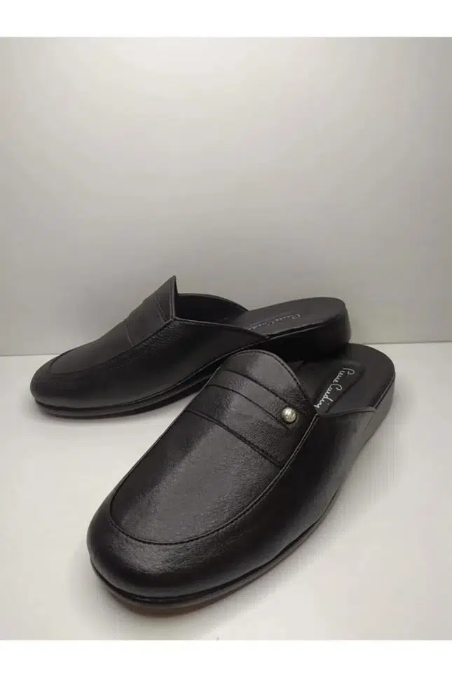 Pierre Cardin 288-1 Erkek Siyah Damat Çeyiz Armalı Düz Deri Terlik - SİYAH