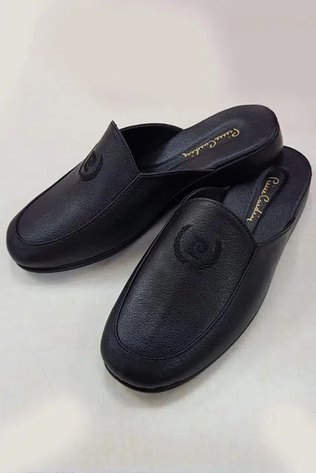 Pierre Cardin 289-2 Erkek Damat Çeyiz Armalı Deri Terlik - SİYAH