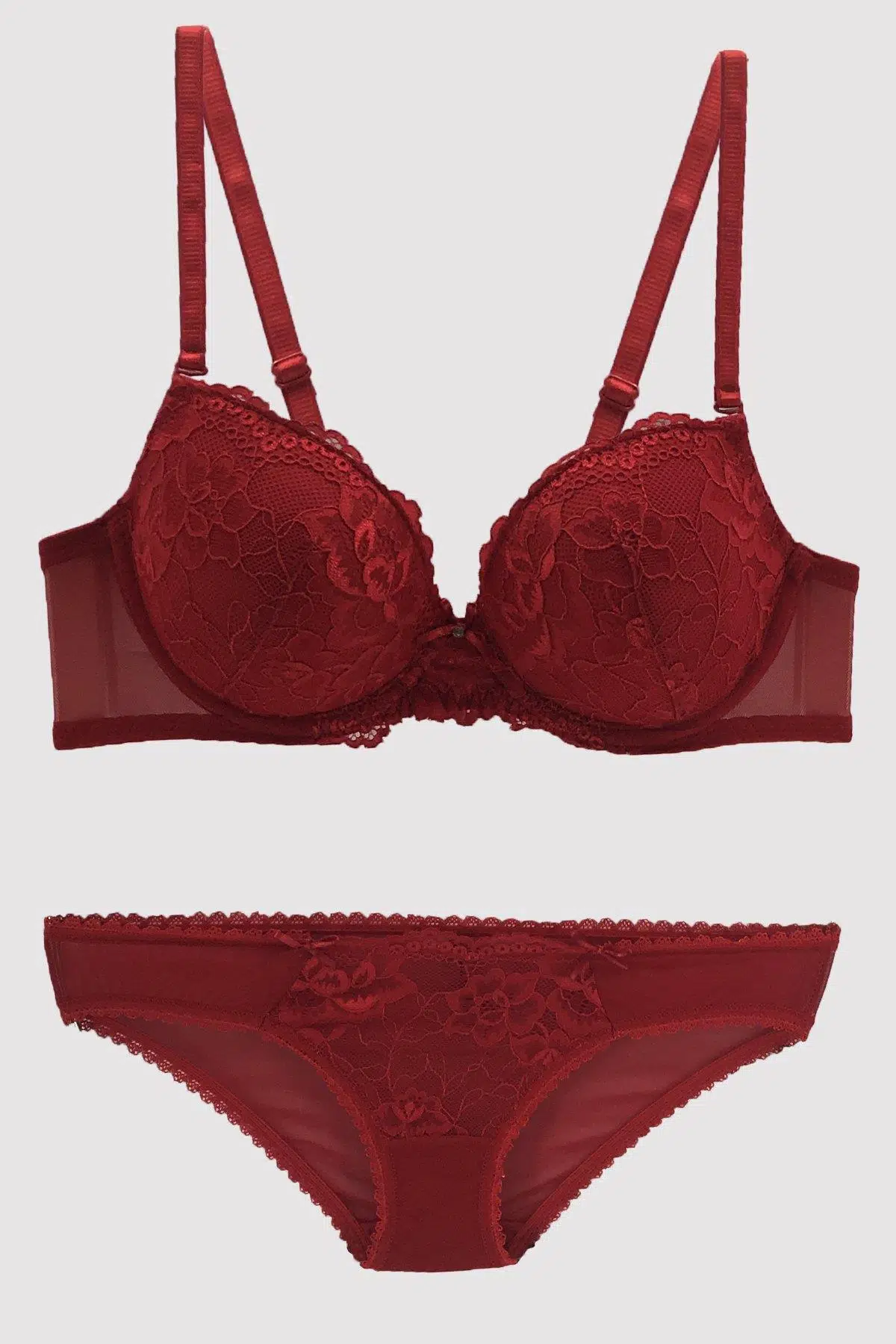 Pierre Cardin 4561 Balenli Dantelli Destekli Sütyen Takım - KIRMIZI