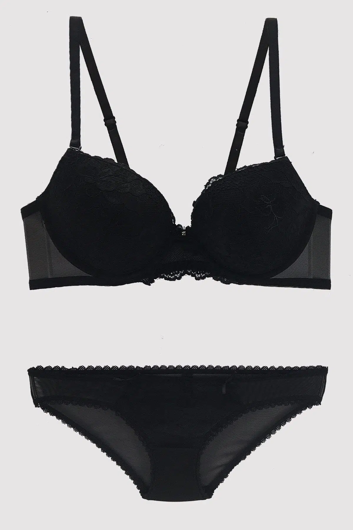 Pierre Cardin 4561 Balenli Dantelli Destekli Sütyen Takım - SİYAH