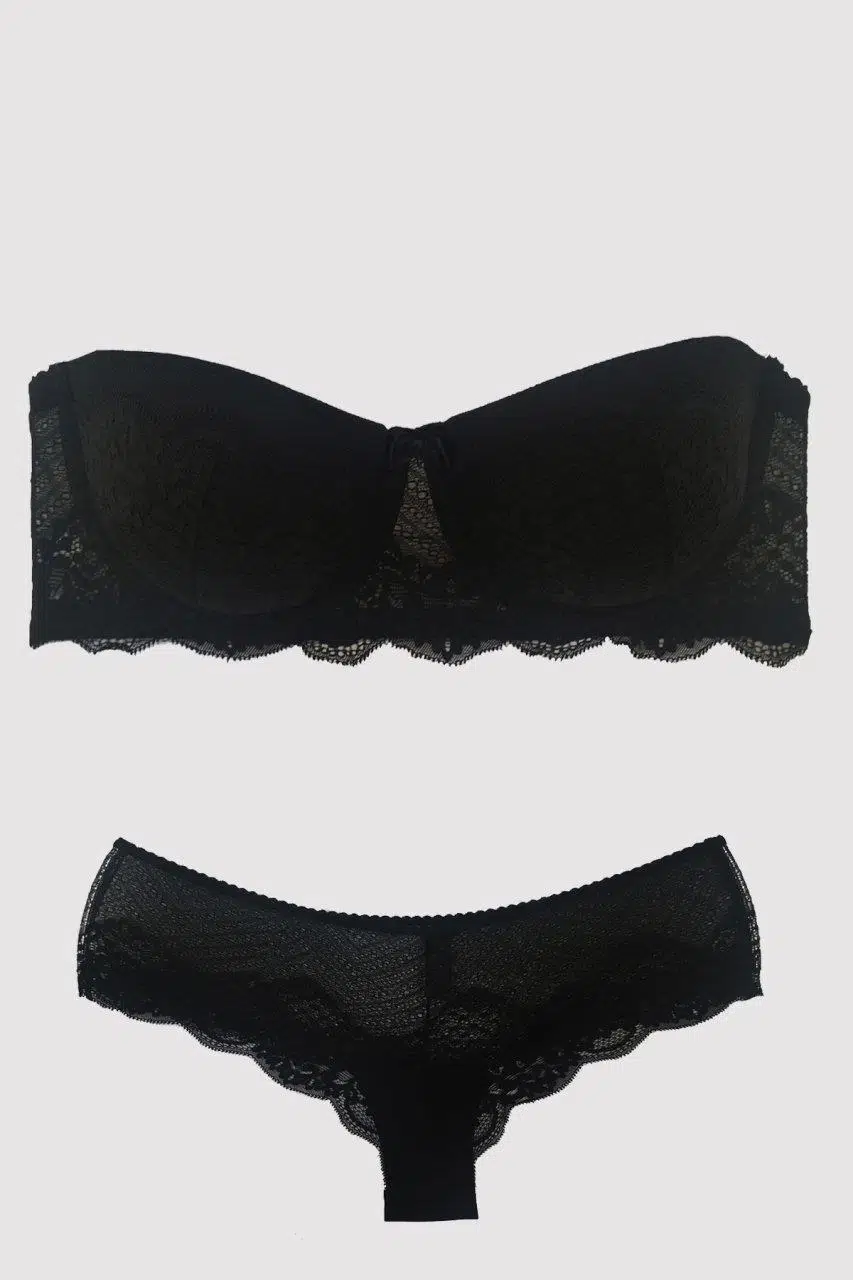 Pierre Cardin 4696 Verona Balenli Destekli Straplez Sütyen Takımı - SİYAH