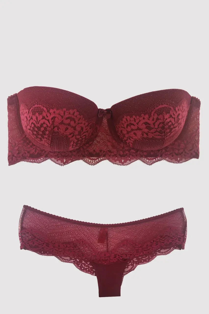 Pierre Cardin 4696 Verona Balenli Destekli Straplez Sütyen Takımı - VİŞNE
