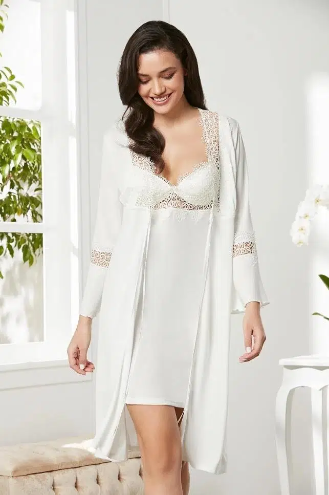 Pierre Cardin 5325 Penye Gecelik Sabahlık Pijama Takım Şort Takım 6'lı Çeyiz Seti - EKRU