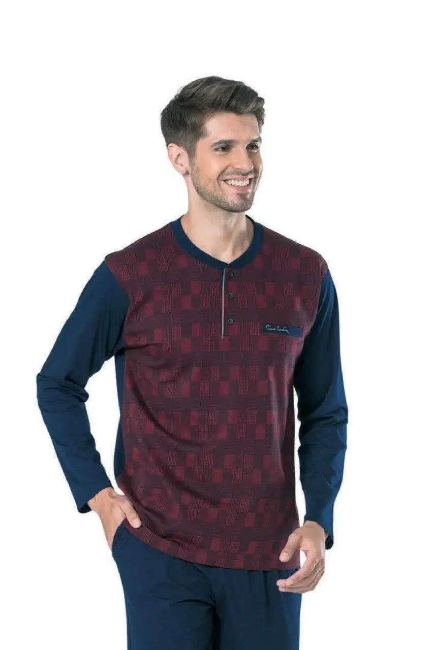 Pierre Cardin 5431 Erkek Üç Düğmeli Cepli Pijama Takımı - BORDO