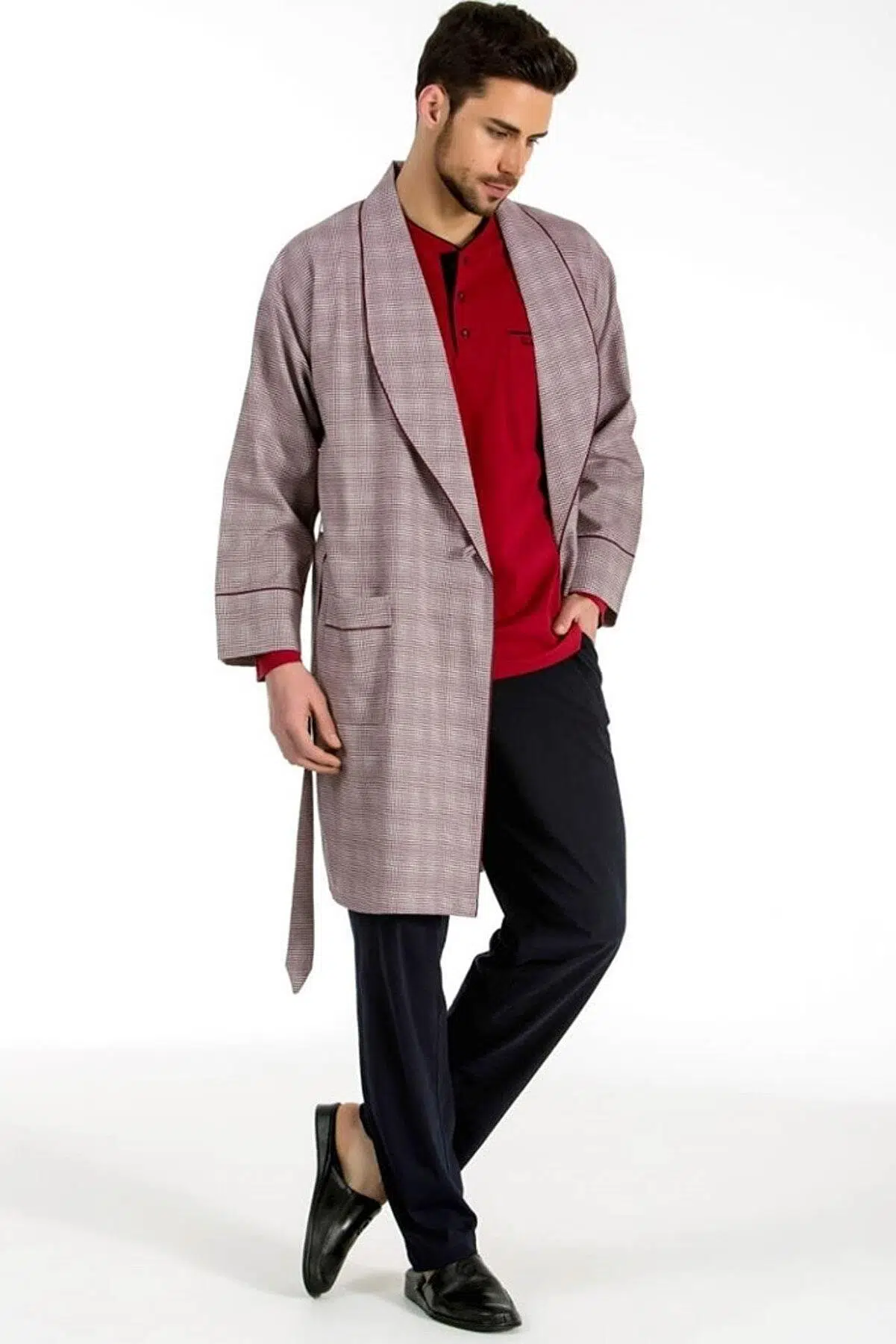 Pierre Cardin 5540 Damat Çeyiz Şortlu Bordo Pijama & Robdöşambır 5li Set - BORDO