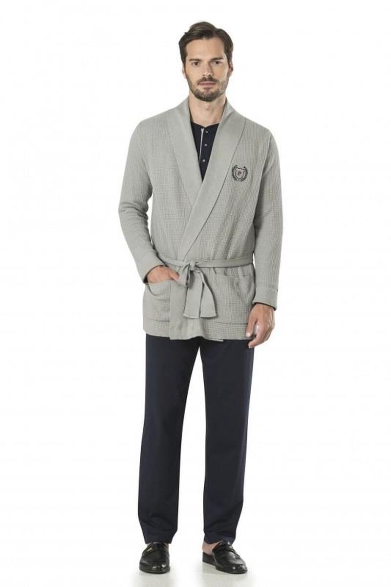 Pierre Cardin Erkek Damat Çeyiz Triko Ropdöşambır 5'li Pijama Takım Özel Kutulu - GRİ