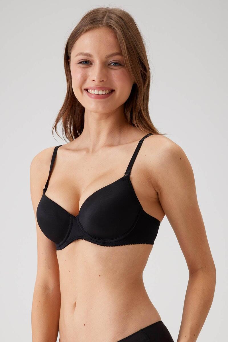 Pierre Cardin 6005 Adria Balenli Destekli / Push Up Dolgulu Micro Sütyen Askı Hediyeli - SİYAH