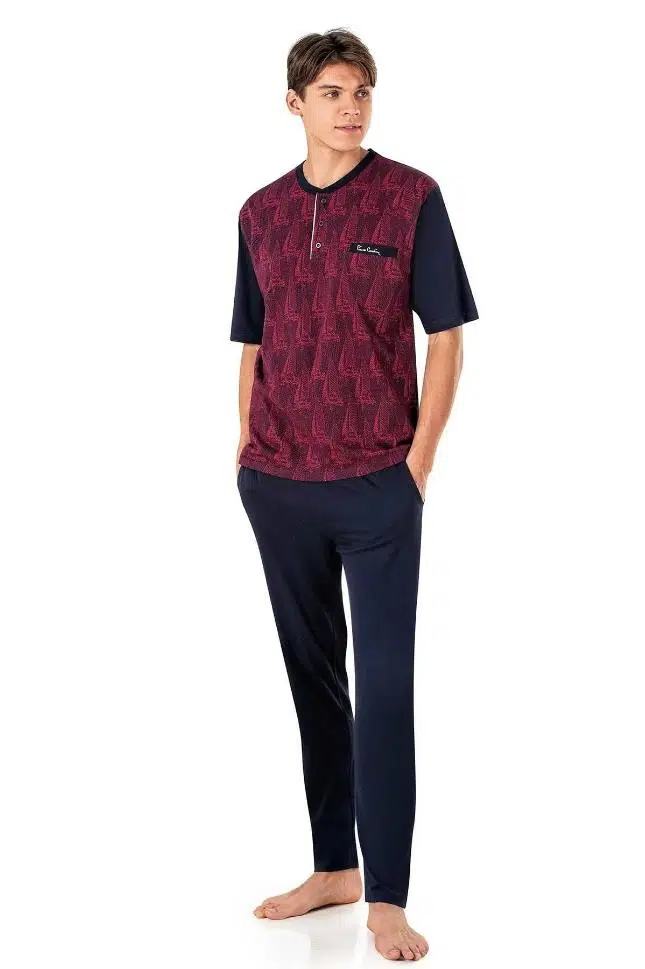 Pierre Cardin 6022 Jakarlı 3’lü Kısakol Pijama Takım - BORDO