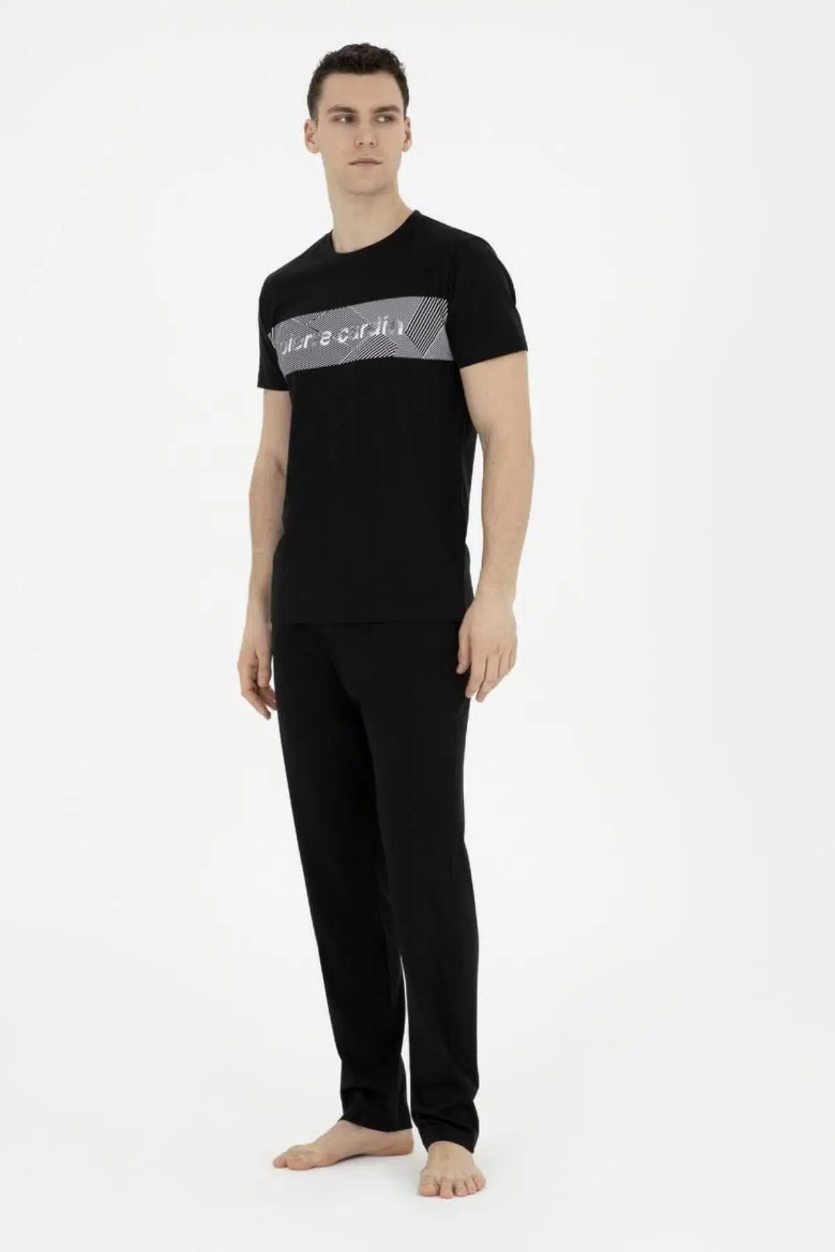 Pierre Cardin 6050 Erkek Kısa Kollu Penye Pijama Takımı - SİYAH