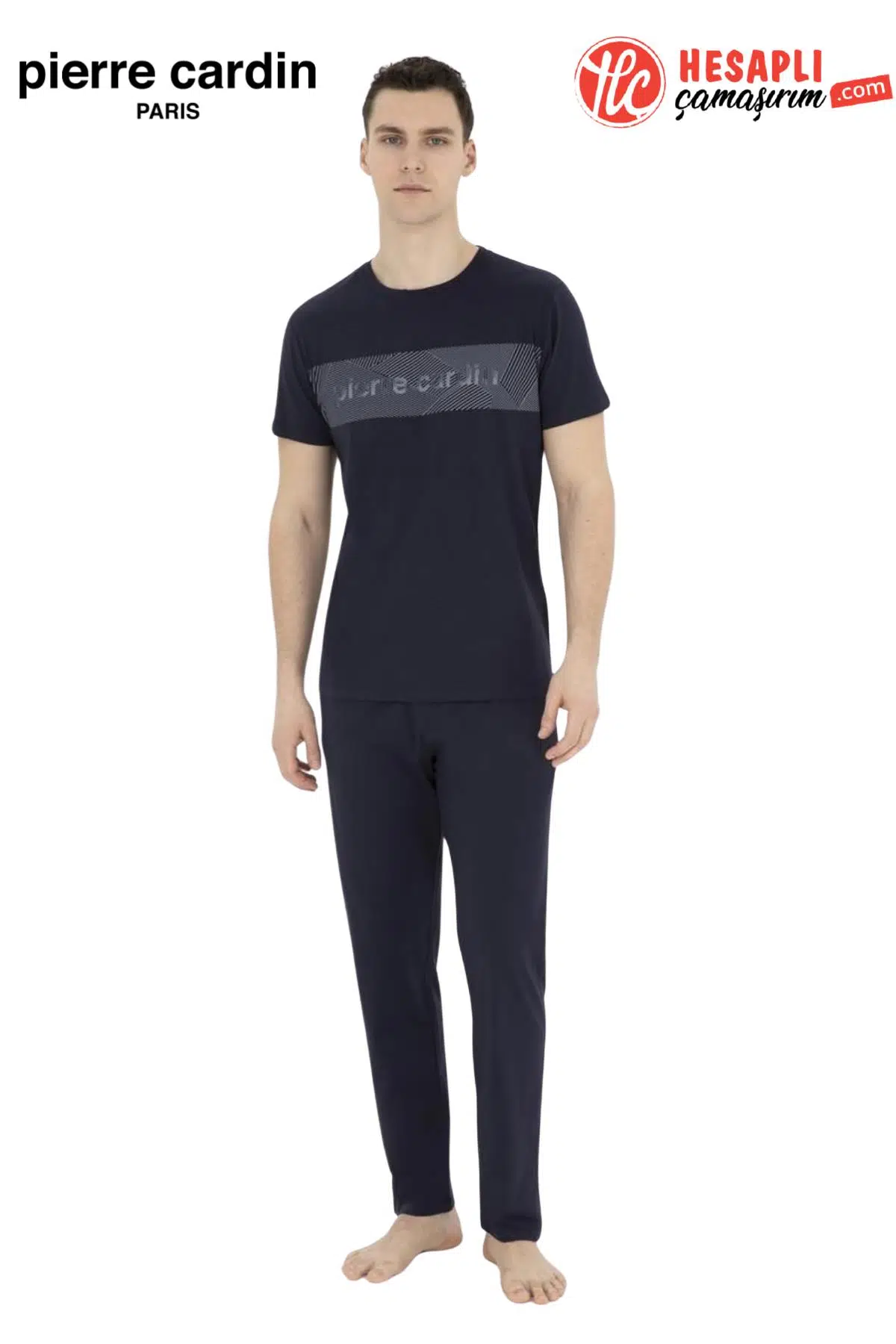 Pierre Cardin 6050 Erkek Kısa Kollu Penye Pijama Takımı - LACİVERT