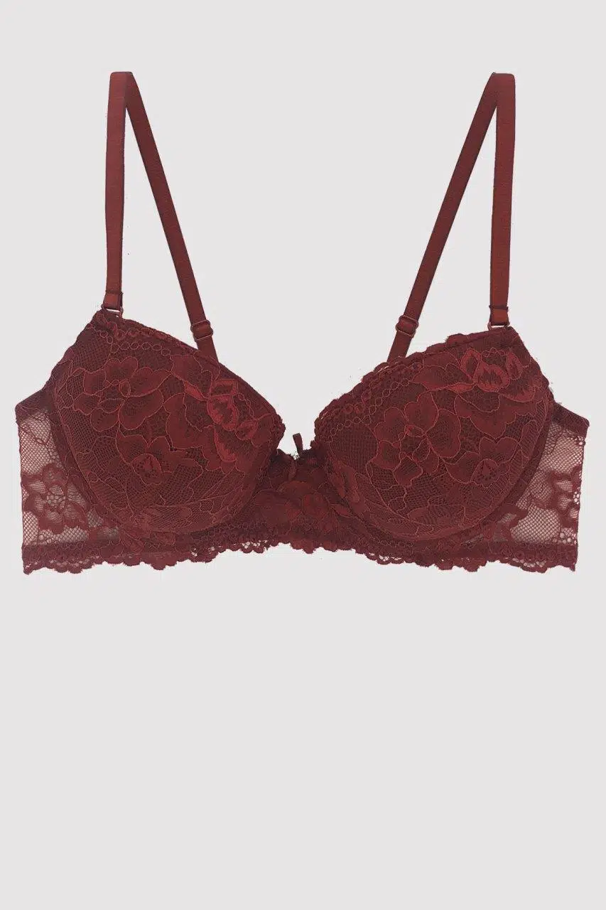 Pierre Cardin 6200 Madrid Balenli Desteksiz Dantelli Tek Sütyen - VİŞNE