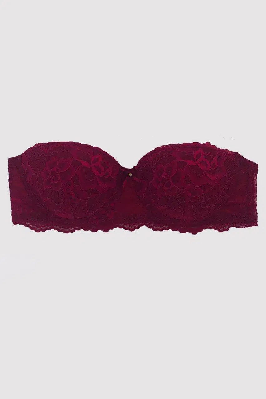 Pierre Cardin 6202 Balenli Desteksiz Straplez Dantelli Tek Sütyen - VİŞNE