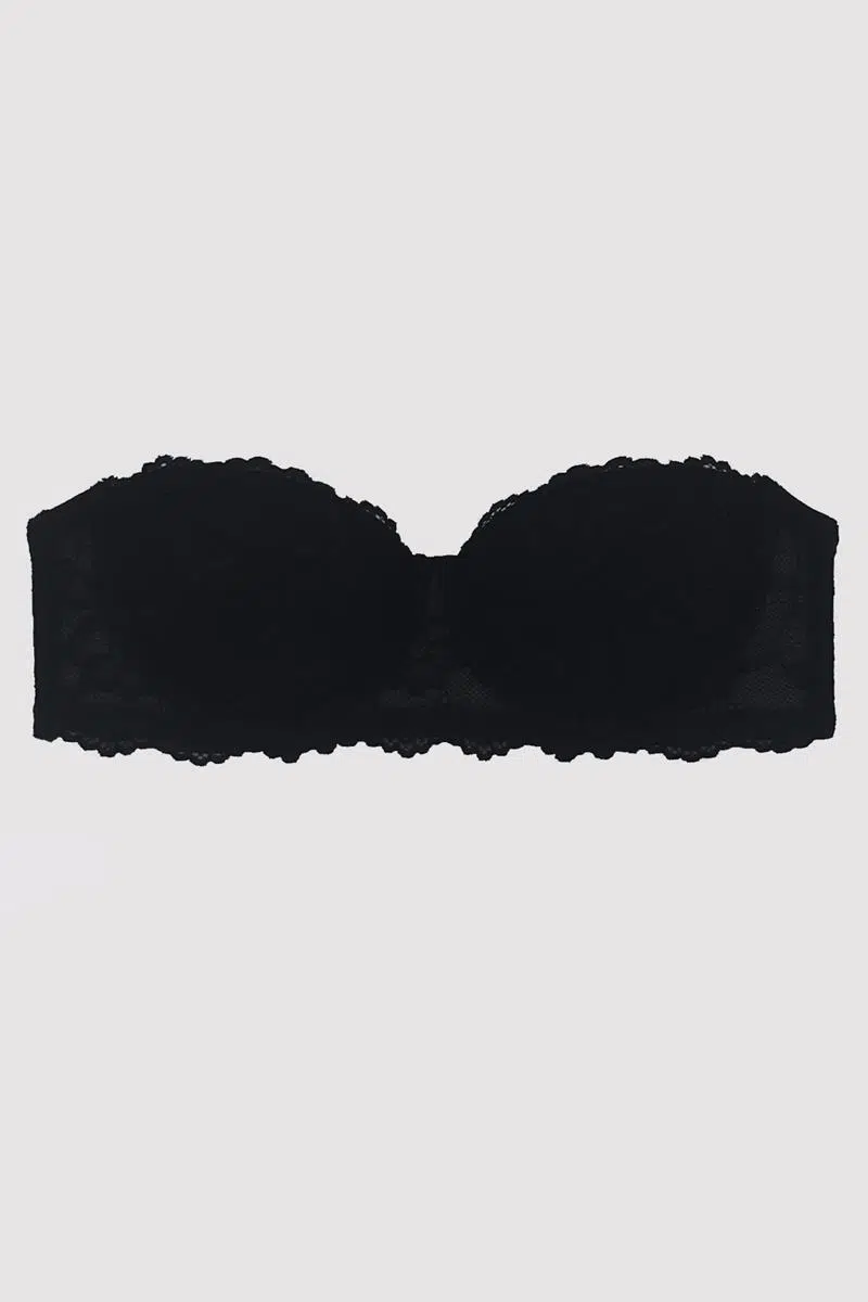 Pierre Cardin 6202 Balenli Desteksiz Straplez Dantelli Tek Sütyen - SİYAH