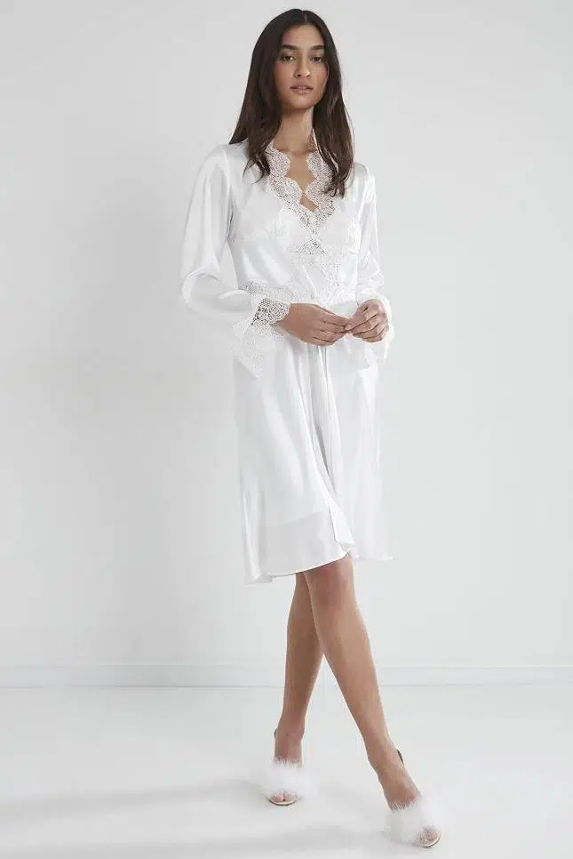 Pierre Cardin 6335 Saten Gecelik Sabahlık Pijama Takım Şort Takım 6'lı Çeyiz Seti - EKRU