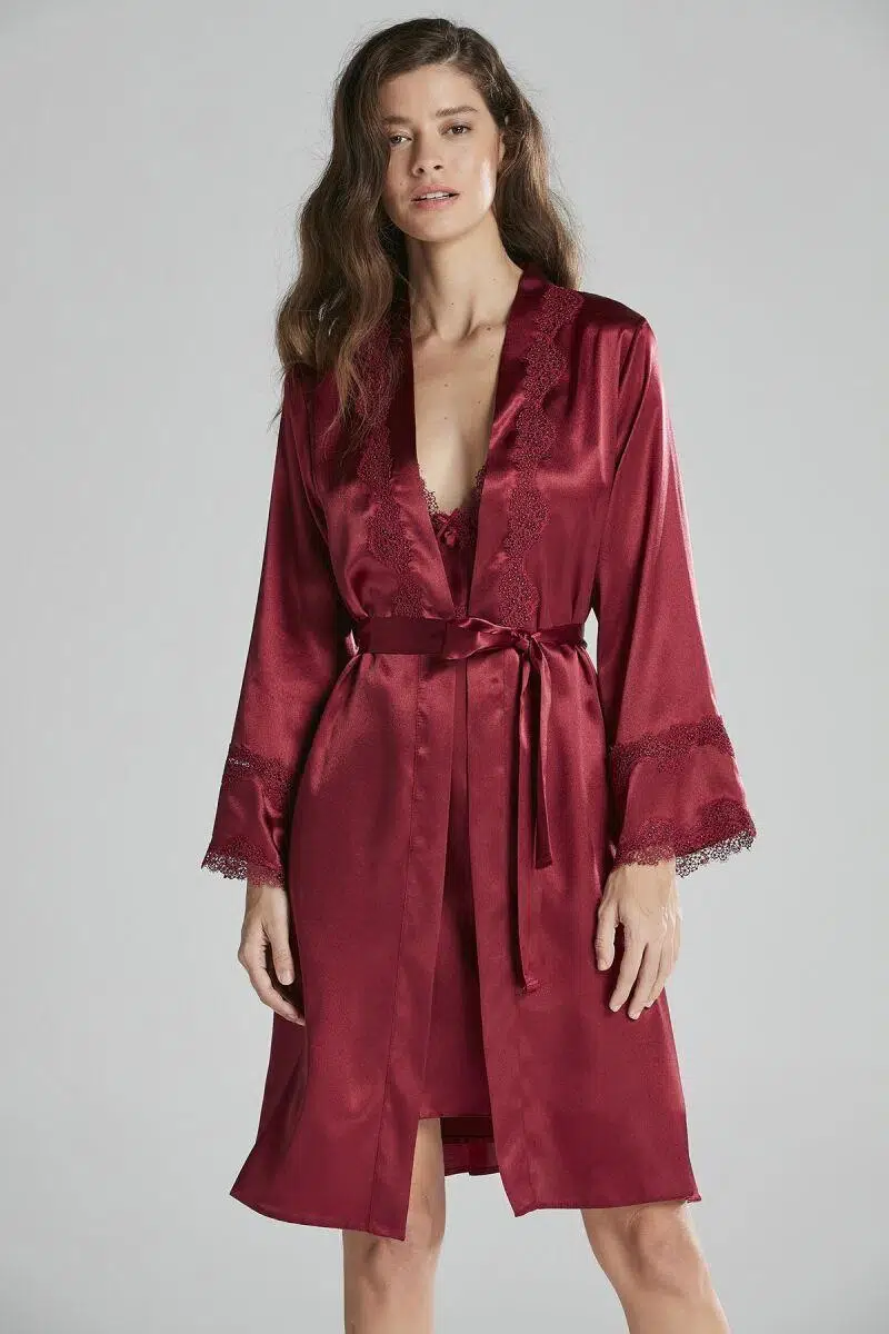 Pierre Cardin 6965 Saten Gecelik Sabahlık Pijama Takım Şort Takım 6'lı Gelin Çeyiz Seti - BORDO