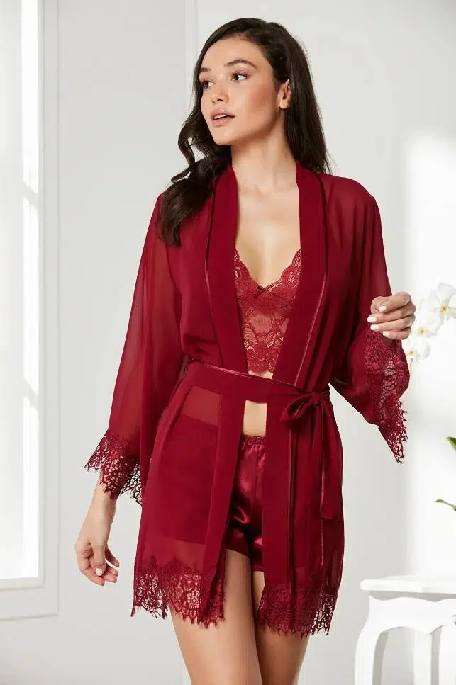 Pierre Cardin 7005 Saten Dörtlü Çeyiz Seti - BORDO