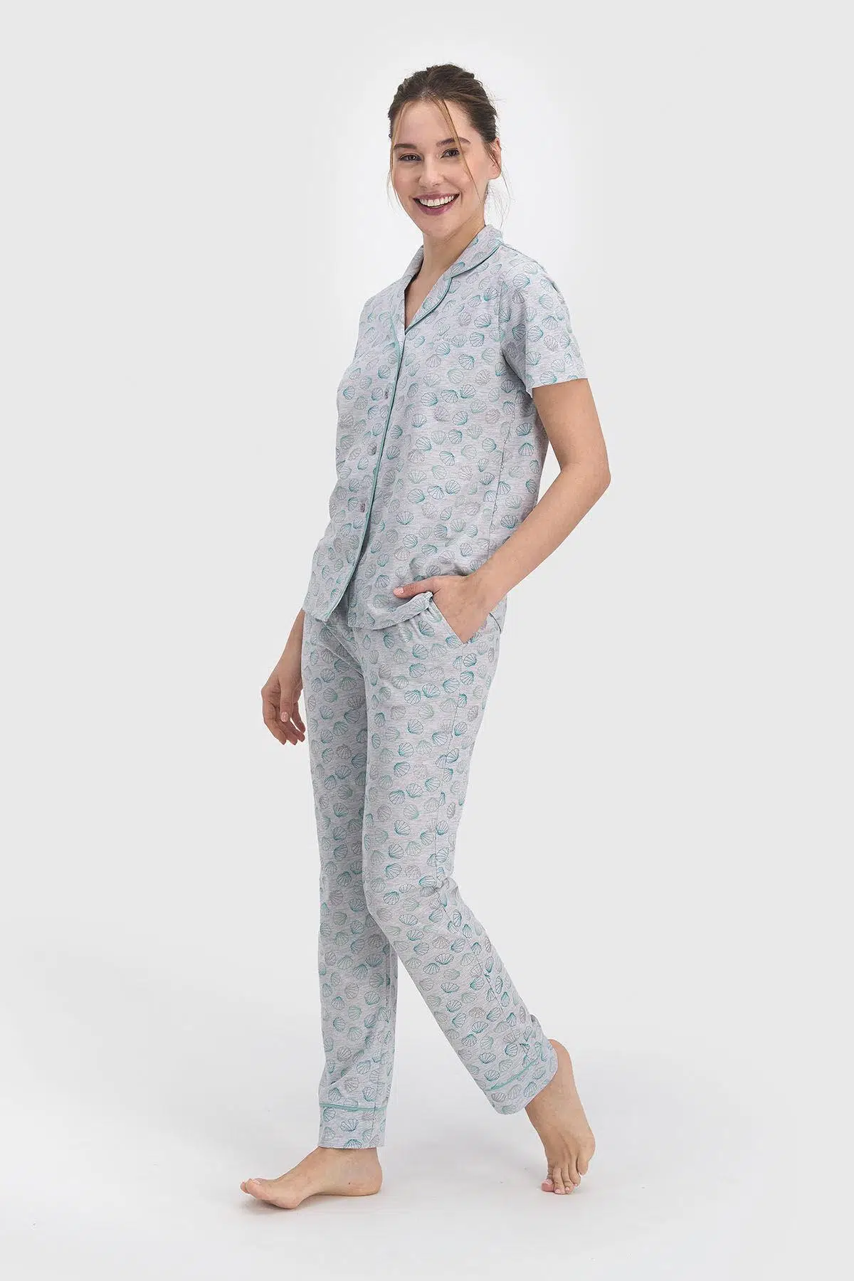 Pierre Cardin 7692 Kadın Sea Shell Gömlek Pijama - GRİ