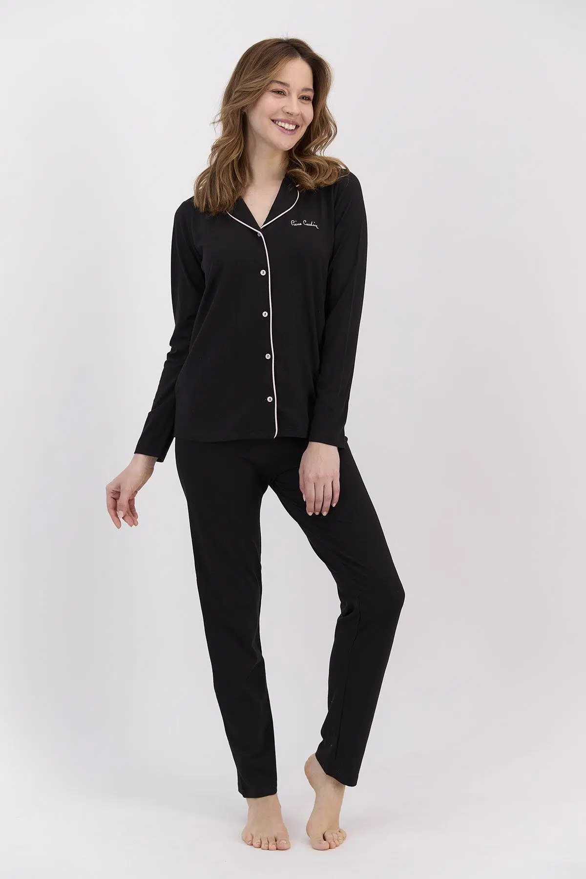 Pierre Cardin 7717 Kadın Boydan Patlı Pijama Takım - SİYAH