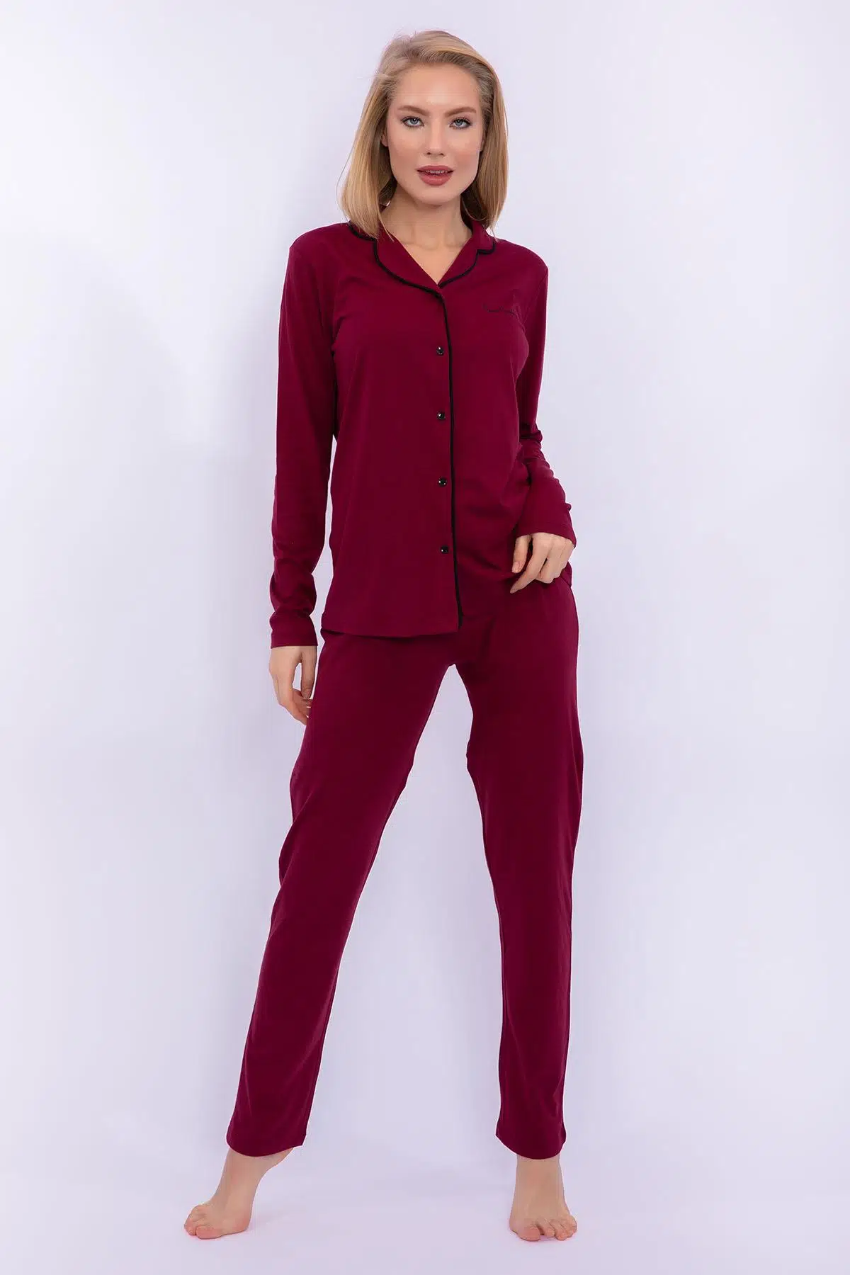 Pierre Cardin 7717 Kadın Boydan Patlı Pijama Takım - BORDO