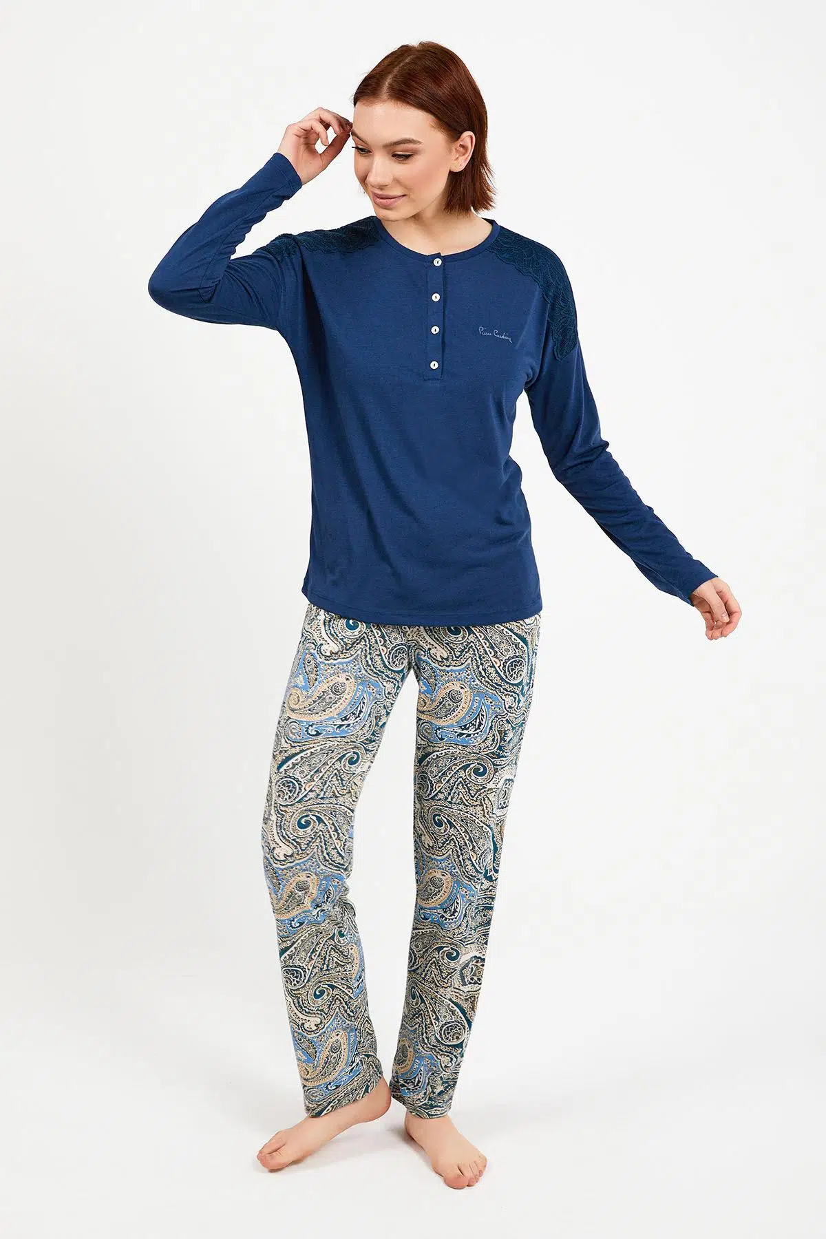 Pierre Cardin 8447 Mavisi Uzun Kol Pijama Takım - MAVİ