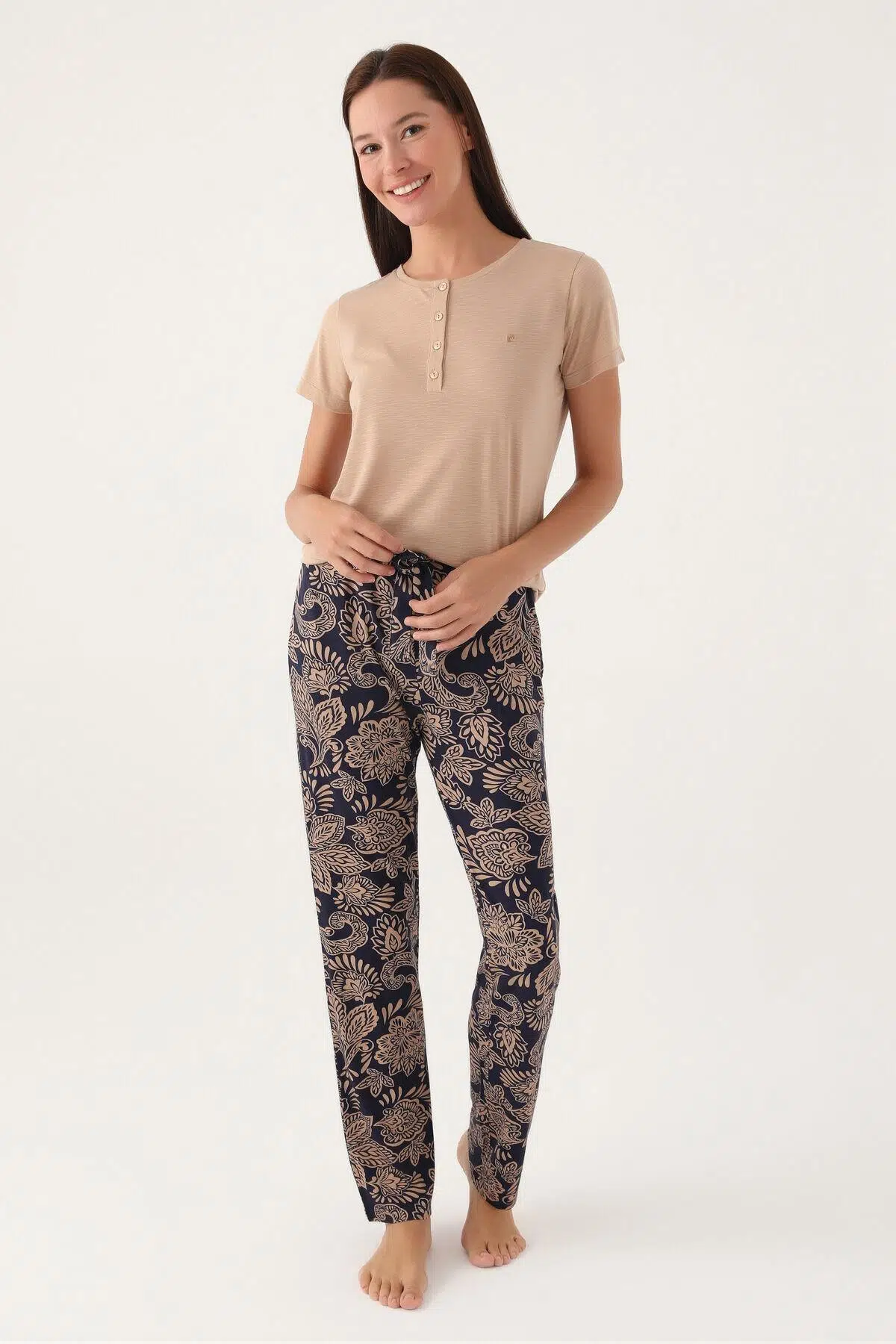 Pierre Cardin 8796 Straight Kadın Kısa Kol Pijama Takımı - VİZON